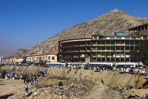 AFGHANISTAN, Kabul, Buildings on the banks of the Kabul river which in mid summer often dryes up
