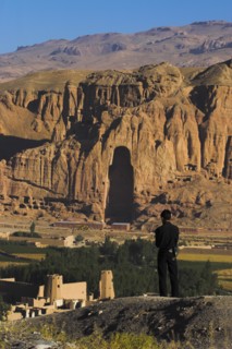 AFGHANISTAN, Bamiyan Province, Bamiyan, View of Bamiyan valley and village showing cliffs with