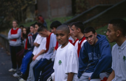 ENGLAND, London, Mixed race PE class pupils from comprehensive school in St John’s Wood.