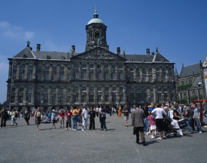 HOLLAND, Noord-Holland, Amsterdam, "Damm Square.  Royal Palace exterior facade with domed clock