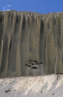 NEPAL, Mustang, Organ Pipe, Cave dwellings cut into ‘organ pipe’ shaped cliff formations near Yara