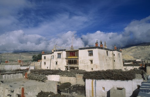 NEPAL, Mustang, Lo Manthang, "Present palace of King Jigme Palbar Bista.  Exterior with flat roof,