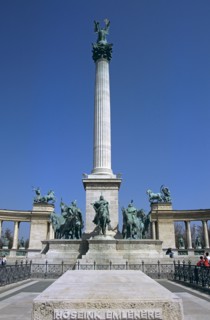 HUNGARY, Budapest, "Millennium Monument, including Hoseink Emlekere plinth, Heroes Square."