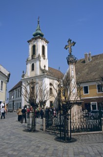 HUNGARY, Szentendre, "Blagovestenska Church (Serbian Orthodox Church), Main Square."