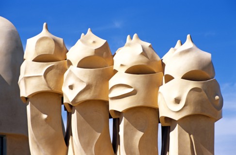 SPAIN, Catalonia, Barcelona, "Casa Mila, La Pedrera, Gaudi Witch scarers roof sculptures."
