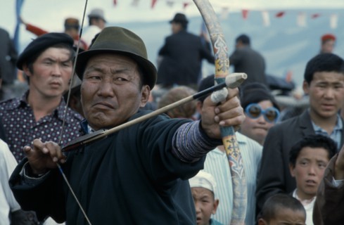 MONGOLIA, Ulan Bator, Nadam  National Day celebrations  archery competition in Ulan Bator stadium