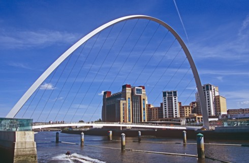 ENGLAND, Tyne & Wear, Gateshead, Millennium Bridge near Newcastle Upon Tyne.