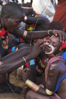 ETHIOPIA, Lower Omo Valley, Tumi, "Hama Jumping of the Bulls initiation ceremony, Face painting