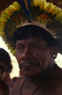 BRAZIL, Mato Grosso, Indigenous Park of the Xingu, Portrait of respected Panara elder  Krekon