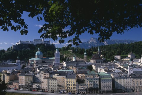 AUSTRIA, Salzburg, "City view from Hettwerr Bastion, part of the old city walls on Kapuzinerberg