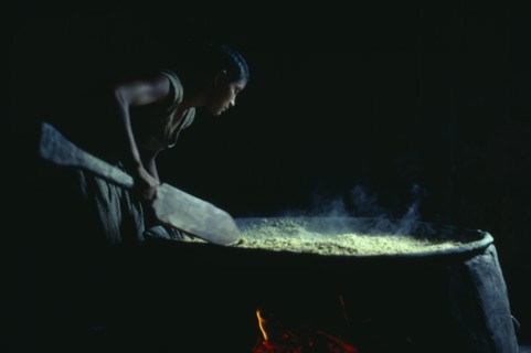 COLOMBIA, North West Amazon, Tukano Indigenous People, Barasana woman making casabe bread from