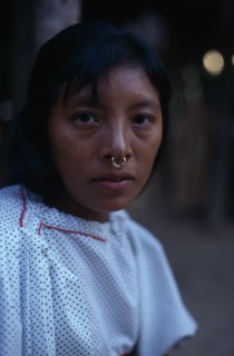 COLOMBIA, Darien, Kuna Indians, One of headman Josecito's grand-daughters wearing an old family