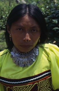 COLOMBIA, Darien, Kuna Indians, Head and shoulders portrait of Kuna woman from the Arquia community