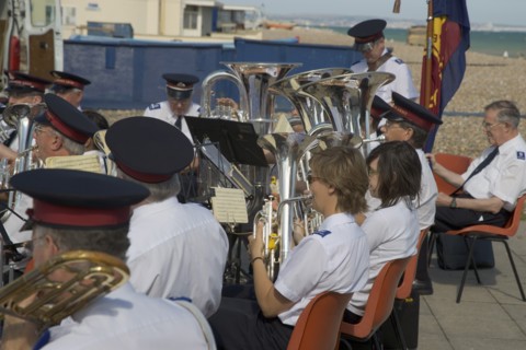 ENGLAND, West Sussex, Worthing, The Salvation Army band playing on the seafront