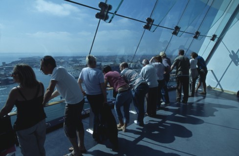 ENGLAND, Hampshire, Portsmouth, "Gunwharf Quays. The Spinnaker Tower. Interior with visitors