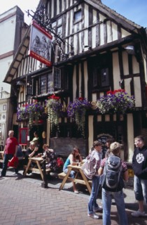 ENGLAND, East Sussex, Hastings, Old Town. George Street . Tmbered frontage of Ye Olde Pump House
