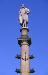 USA, New York, New York City, Columbus Circle.  Marble statue of Columbus on granite column