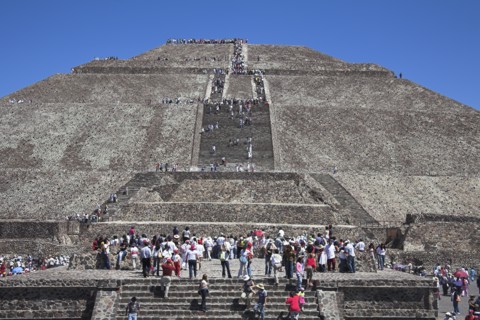 MEXICO, Mexico State, Teotihuacan, "Tourists, Pyramid of the Sun, Piramide del Sol, Teotihuacan