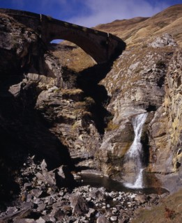 FRANCE, Aquitaine, Pyrenees Atlantiques, Defile de Tourmont.  Gave de Brousset waterfall flowing