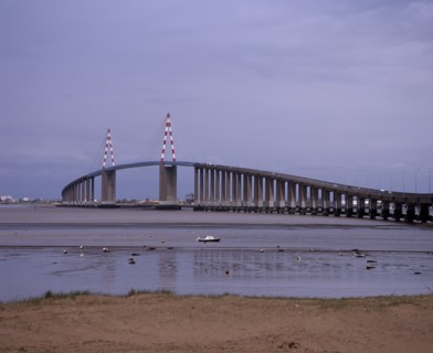 FRANCE, Pays de la Loire, Loire-Atlantique, St Nazaire.  Road bridge over the mouth of the River
