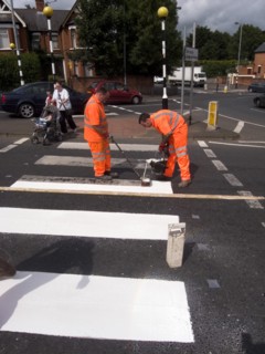 TRANSPORT, Road, Pedestrian Crossings, White lines being painted on Zebra Crossing.