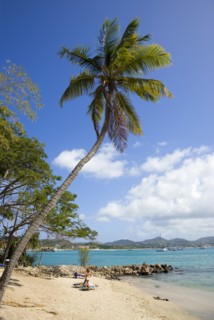 WEST INDIES, St Lucia, Gros Islet , Pigeon Island National Historic Park Tourists on the beach