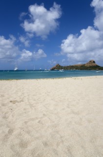 WEST INDIES, St Lucia, Gros Islet , Pigeon Island National Historic Park seen from a nearby beach