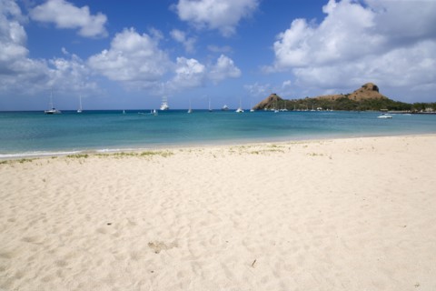 WEST INDIES, St Lucia, Gros Islet , Pigeon Island National Historic Park seen from a nearby beach