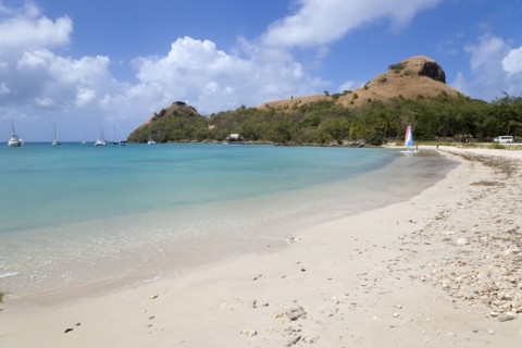 WEST INDIES, St Lucia, Gros Islet , Pigeon Island National Historic Park seen from a nearby beach