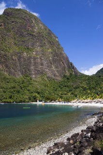 WEST INDIES, St Lucia, Soufriere , Val des Pitons The white sand beach at the Jalousie Plantation