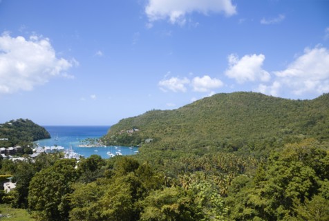 WEST INDIES, St Lucia, Castries , Marigot Bay The harbour with yachts at anchor the and lush