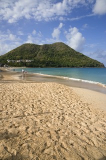 WEST INDIES, St Lucia, Gros Islet, Reduit Beach in Rodney Bay during the early morning with