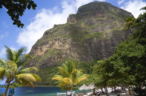 WEST INDIES, St Lucia, Soufriere , Val des Pitons The white sand beach at the Jalousie Plantation