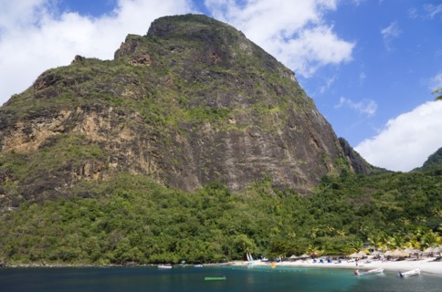 WEST INDIES, St Lucia, Soufriere , Val des Pitons The white sand beach at the Jalousie Plantation