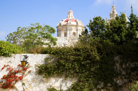 MALTA, Mdina, The Silent City. The dome of 17th Century Saint Pauls Cathedral designed by architect