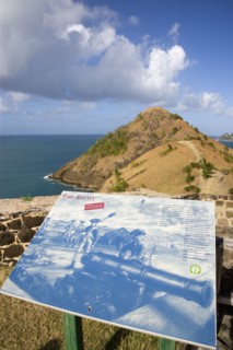 WEST INDIES, St Lucia, Gros Islet , Pigeon Island National Historic Park Signal Hill seen from Fort