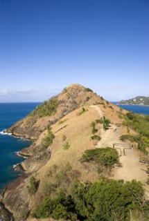 WEST INDIES, St Lucia, Gros Islet , Pigeon Island National Historic Park Signal Hill seen from Fort