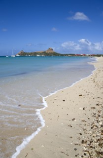 WEST INDIES, St Lucia, Gros Islet , Pigeon Island National Historic Park seen from a nearby beach