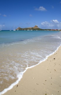 WEST INDIES, St Lucia, Gros Islet , Pigeon Island National Historic Park seen from a nearby beach