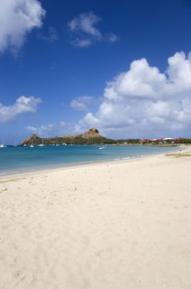WEST INDIES, St Lucia, Gros Islet , Pigeon Island National Historic Park seen from a nearby beach