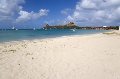 WEST INDIES, St Lucia, Gros Islet , Pigeon Island National Historic Park seen from a nearby beach