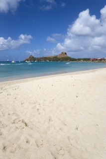 WEST INDIES, St Lucia, Gros Islet , Pigeon Island National Historic Park seen from a nearby beach
