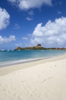 WEST INDIES, St Lucia, Gros Islet , Pigeon Island National Historic Park seen from a nearby beach
