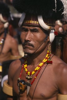 INDIA, Rajasthan, Jaipur, Portrait of a male tribal dancer from Nagaland at the Jaipur Heritage