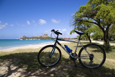 WEST INDIES, St Lucia, Gros Islet , Pigeon Island National Historic Park seen from a nearby beach