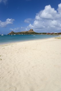 WEST INDIES, St Lucia, Gros Islet , Pigeon Island National Historic Park seen from a nearby beach