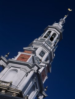 HOLLAND, Noord Holland, Amsterdam, Zuiderkerk Tower completed in 1614. Angled view of the first