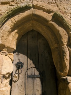 ENGLAND, East Sussex, Battle, Battle Abbey. Detail of wooden gate