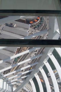 ENGLAND, Hampshire, Portsmouth, Gunwharf Quays. The Spinnaker Tower. Interior view looking down