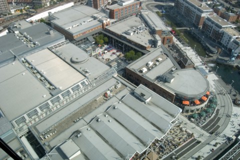 ENGLAND, Hampshire, Portsmouth, Gunwharf Quays. The Spinnaker Tower. Aerial view from observation